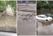 В Николаеве из-за ливня лестница на верхний БАМе превратились в водопад, а в центре появился новый фонтан